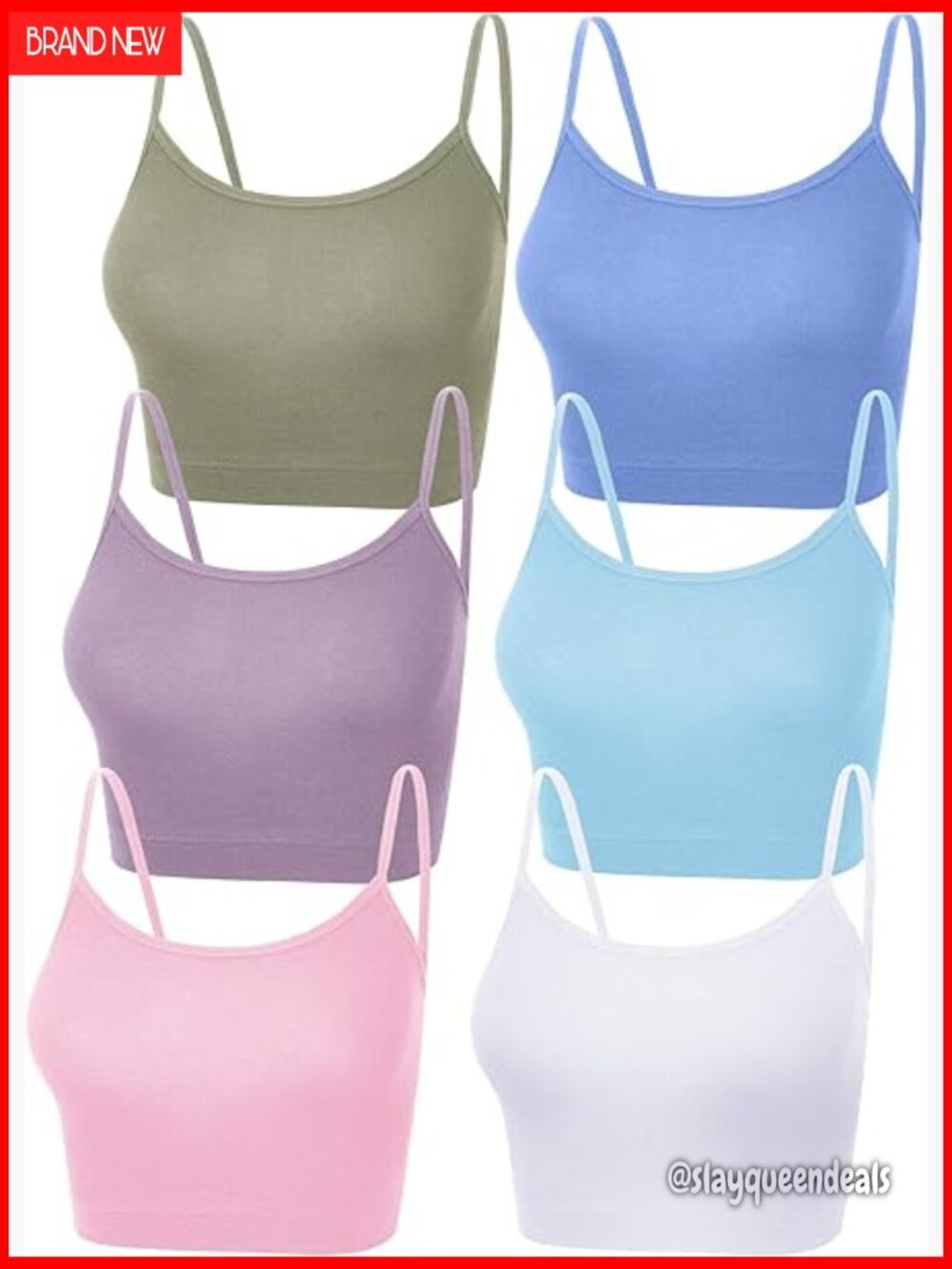 6 Pack Women's Crop Tank Tops Spaghetti Strap Cotton Blend Yoga Sports